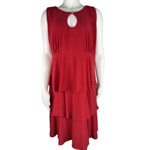 Tiana B Red Tiered Sleeveless Dress with Keyhole Detail Size Large Made in USA
